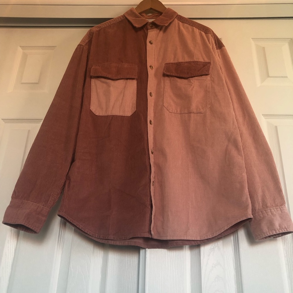ASOS DESIGN 90s oversized color block cord shirt in pink